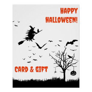 Spooky pumpkin witch orange poster