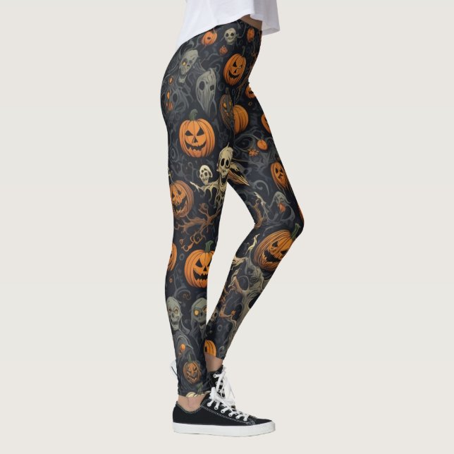 Spooky Pumpkins and Scary Ghosts Design Leggings (Right)
