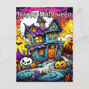Spooky Pumpkins Behaving Badly   Happy Halloween Postcard