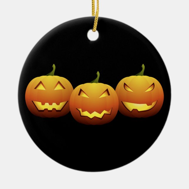 Spooky Pumpkins Ceramic Ornament (Front)