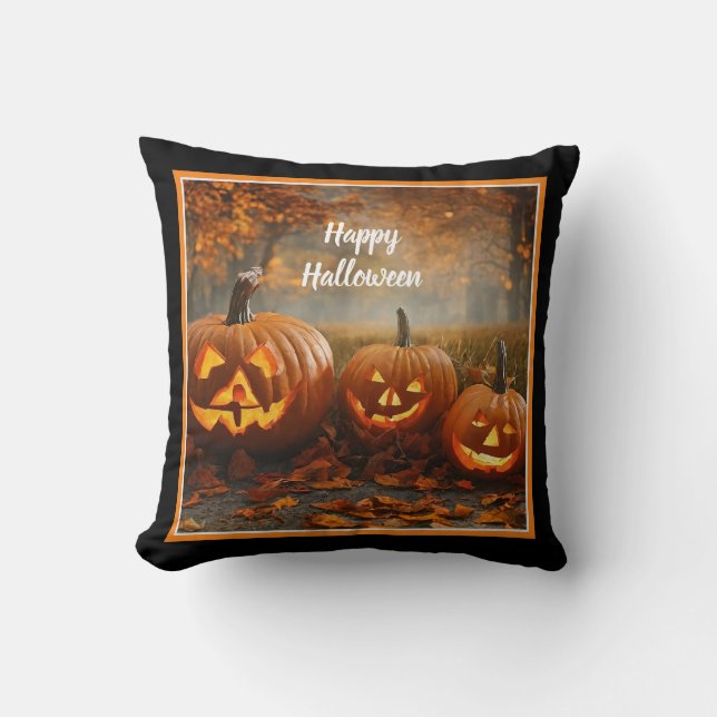 Spooky Pumpkins Family Collection Throw Pillow (Front)
