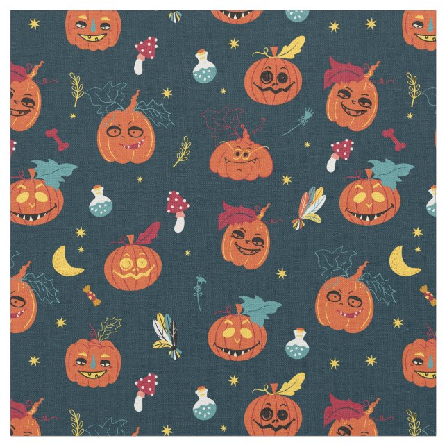 Spooky Pumpkins Halloween fabric design (Close Up)