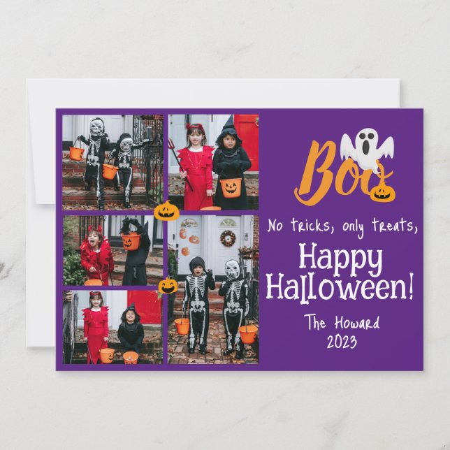 Spooky Pumpkins Halloween Family Photo Collage Holiday Card (Front)