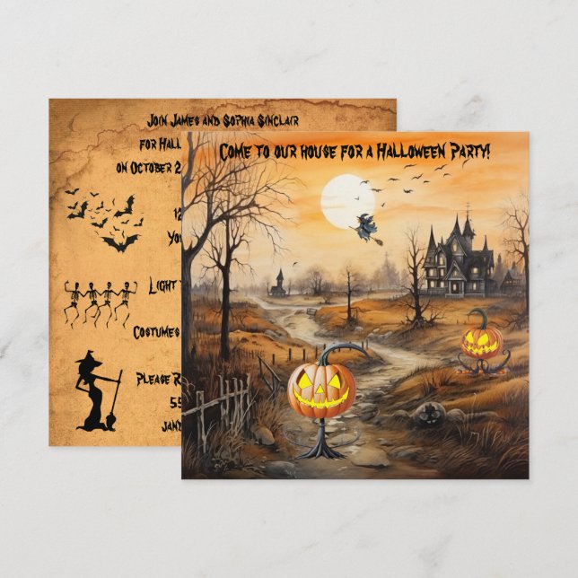 Spooky Pumpkins Halloween Party Invitation (Front/Back)
