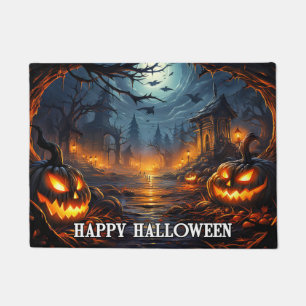 Spooky Pumpkins Happy Halloween Doormat