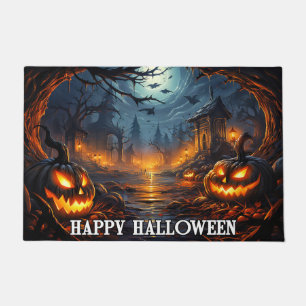 Spooky Pumpkins   Happy Halloween Doormat
