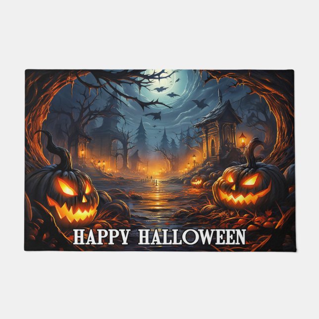 Spooky Pumpkins | Happy Halloween Doormat (Front)