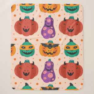 Spooky pumpkins in scary costumes. Happy Halloween Sherpa Blanket