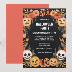 Spooky Pumpkins Skulls Halloween Party Invitation