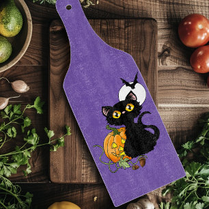 Spooky Purple Cute Black Cat Halloween Pumpkin Cutting Board