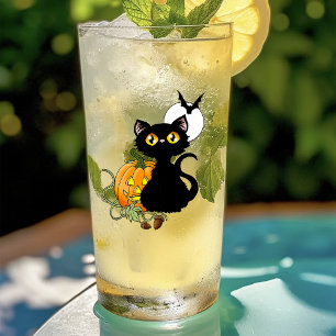 Spooky Purple Cute Black Cat Halloween Pumpkin Glass
