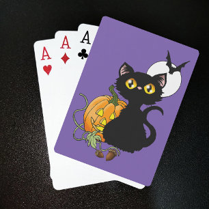 Spooky Purple Cute Black Cat Halloween Pumpkin Playing Cards