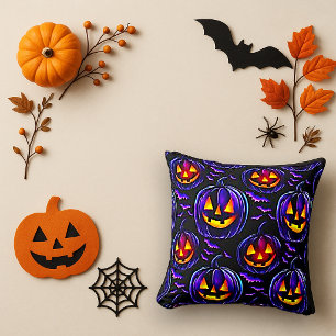Spooky Purple Gothic Pumpkin Throw Pillow