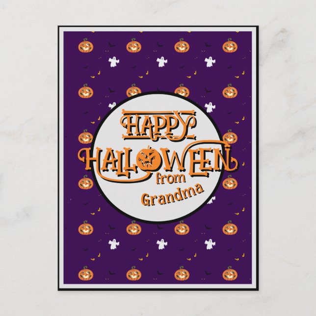 Spooky Purple Halloween Pattern Personalized Holiday Postcard (Front)