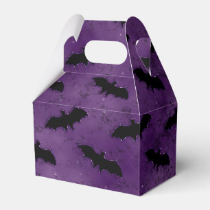 SPOOKY PURPLE HALLOWEEN WITH BLACK BATS FAVOR BOX