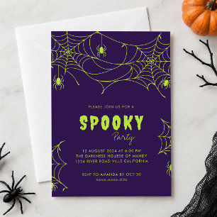 Spooky Purple Lime Halloween Spider Web Party Invitation