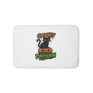 Spooky Purrfection – Cute Black Cat on Pumpkin Hal Bath Mat