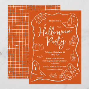 Spooky Quirky Hand Drawn Doodle Halloween Party  Invitation