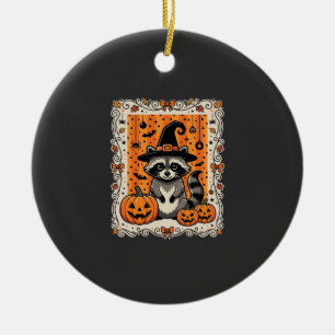 Spooky Raccoon Halloween Pumpkin Design_1 Ceramic Ornament