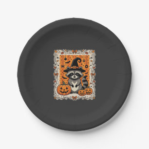 Spooky Raccoon Halloween Pumpkin Design_1 Paper Plate