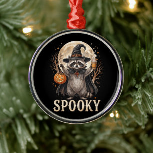 Spooky Raccoon Halloween Pumpkin Spice Metal Ornament
