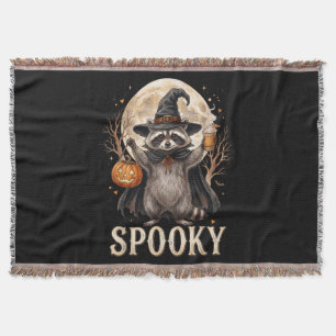 Spooky Raccoon Halloween Pumpkin Spice Throw Blanket