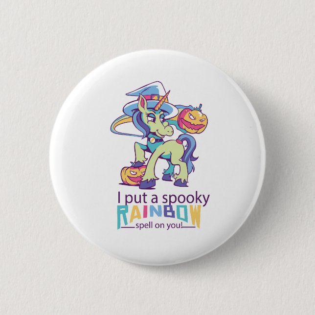 Spooky Rainbow Spell Halloween Unicorn Witch 2 Inch Round Button (Front)