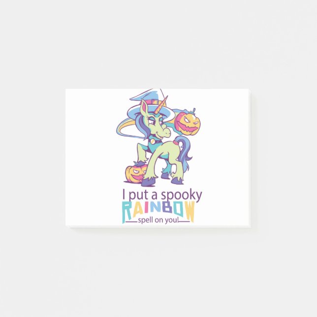 Spooky Rainbow Spell Halloween Unicorn Witch Post-it Notes (Front)