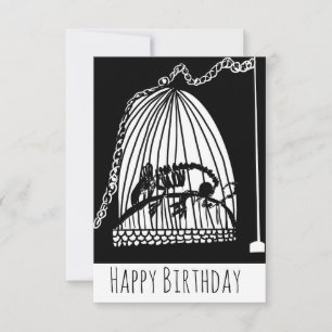 Spooky Rat Cage Trap Black White Birthday Card