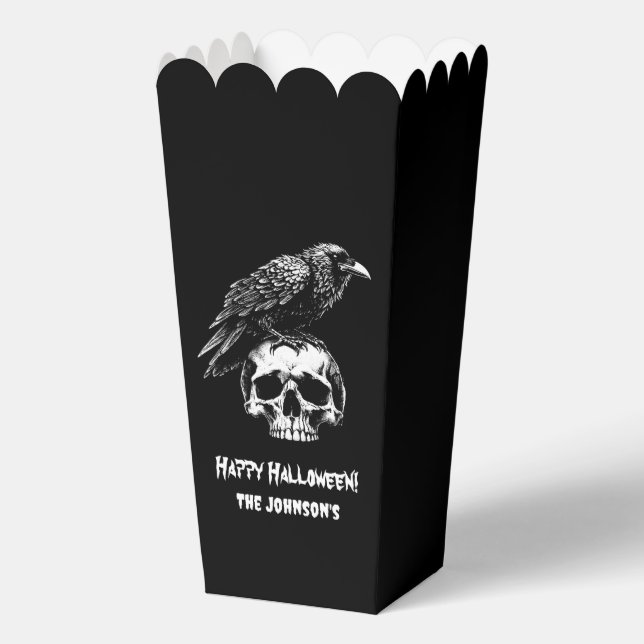Spooky Raven Skull Popcorn Halloween Favour Box (Front)
