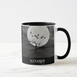 Spooky Ravens Flying Against the Full Moon Mug