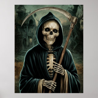 Spooky Reaper of Death With Scythe Poster