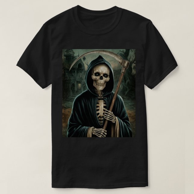 Spooky Reaper of Death With Scythe T-Shirt (Design Front)
