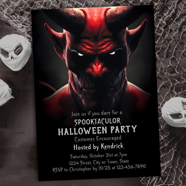 Spooky Red Devil Satan Halloween Costume Party Invitation (Creator Uploaded)
