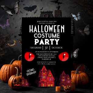 Spooky Red Eyes Haunted House Halloween Party Invitation