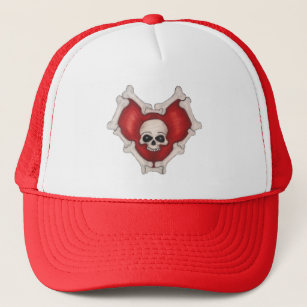 Spooky Red heart Outlined in Bones With Skull Trucker Hat
