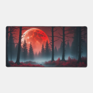 spooky red moon forest mist desk mat