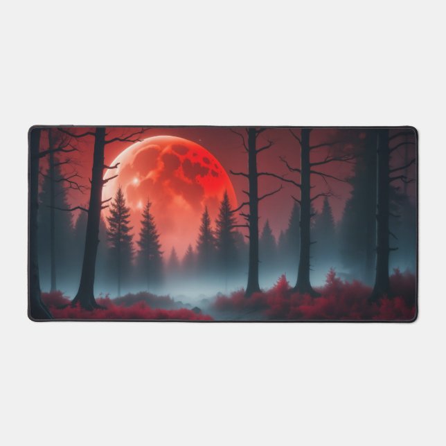 spooky red moon forest mist desk mat (Front)