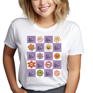 Spooky Retro Floral Skull Chequered Tri-Blend Shirt
