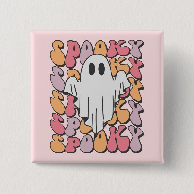 Spooky Retro Ghost 2 Inch Square Button (Front)