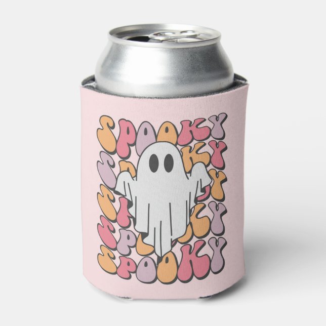 Spooky Retro Ghost Can Cooler (Can Front)