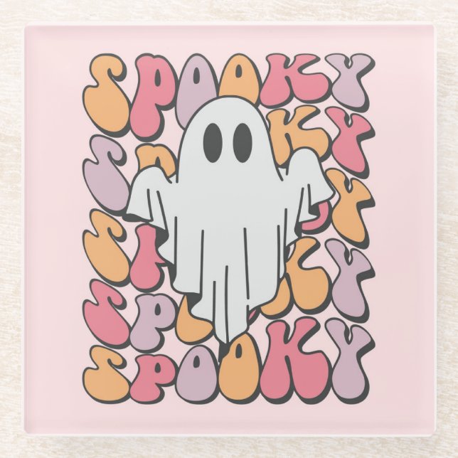 Spooky Retro Ghost Glass Coaster (Front)