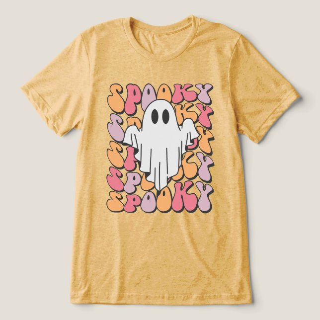 Spooky Retro Ghost Tri-Blend Shirt (Design Front)