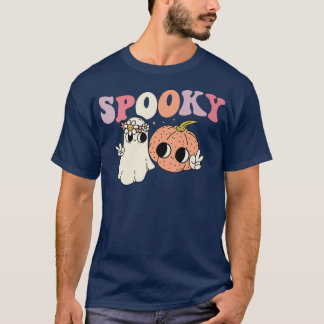 Spooky Retro Groovy Floral Ghost Pumpkin Halloween T-Shirt