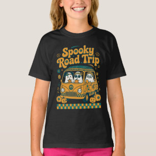 Spooky Road Trip Ghost Van Pumpkins Chequered Smil T-Shirt