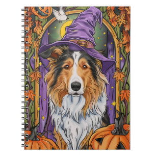 Spooky Rough Collie Dog Halloween Witch Pumpkin  Notebook