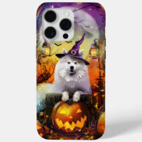 Spooky Samoyed Dog Halloween Witch And Pumpkin