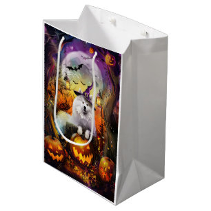 Spooky Samoyed Dog Halloween Witch And Pumpkin Medium Gift Bag