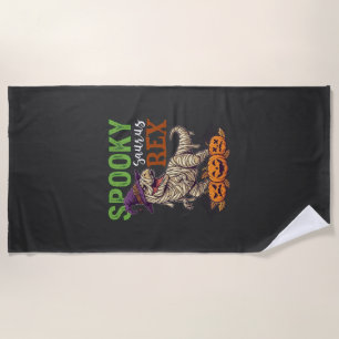 Spooky Saurus Rex Mummy Dinosaur Witch Hat Pumpkin Beach Towel