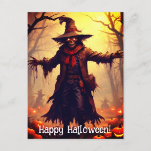 Spooky Scarecrow Halloween Postcard